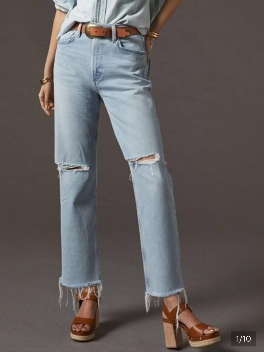 Citizens Of Humanity Light Blue Distressed Straight Leg Jeans